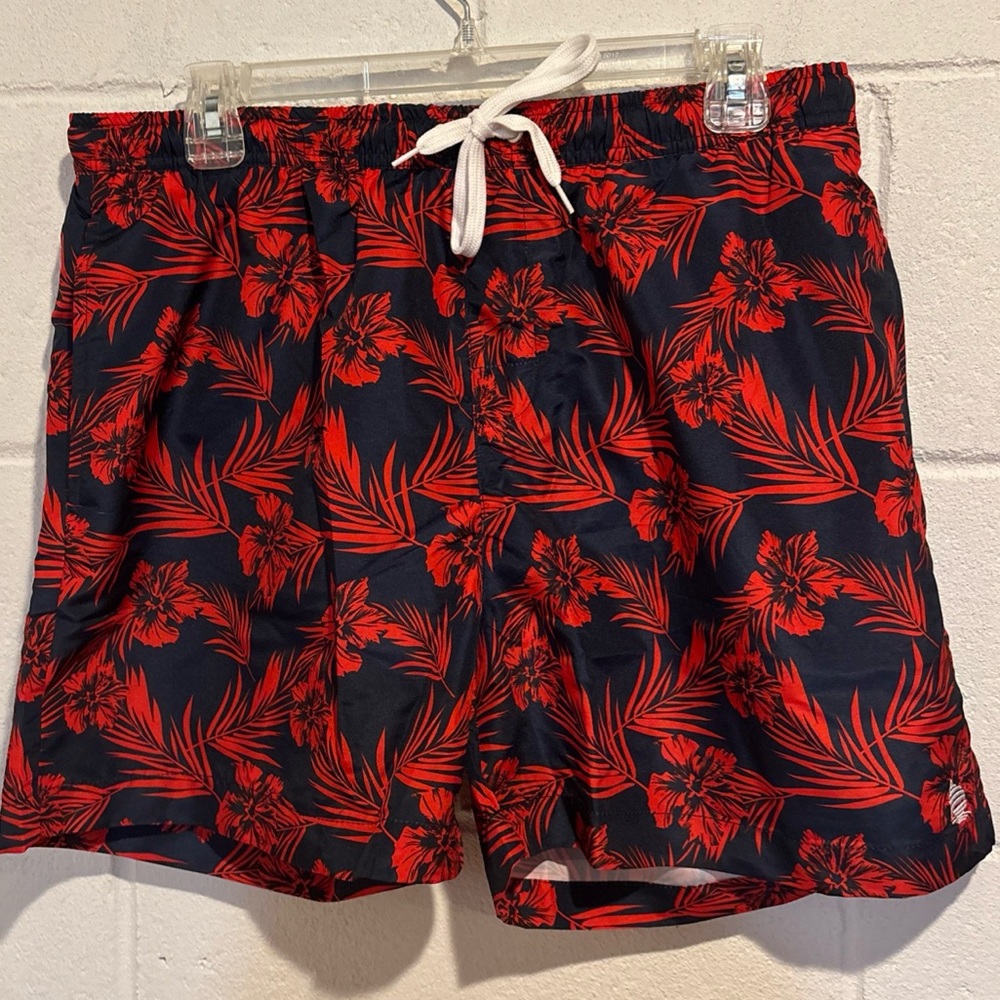 Marina Yachting men’s swim trunks black red tropical floral